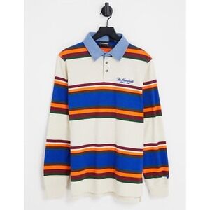 The Hundreds Long Sleeve Rugby Polo Stripped Cream White/blue/orange Medium